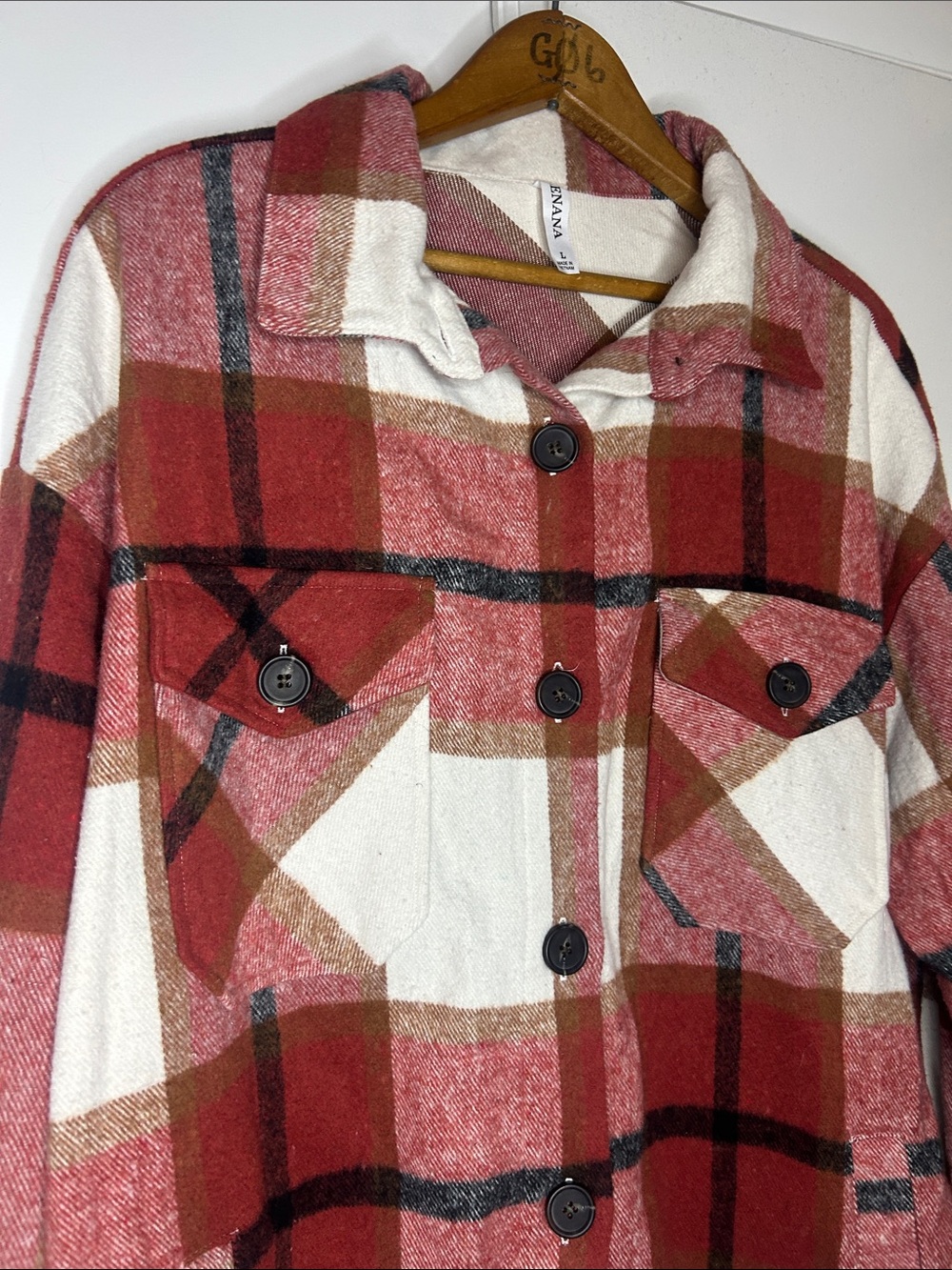 Zenana Plaid Shacket Oversized Button Front Shacket - Picture 4 of 8